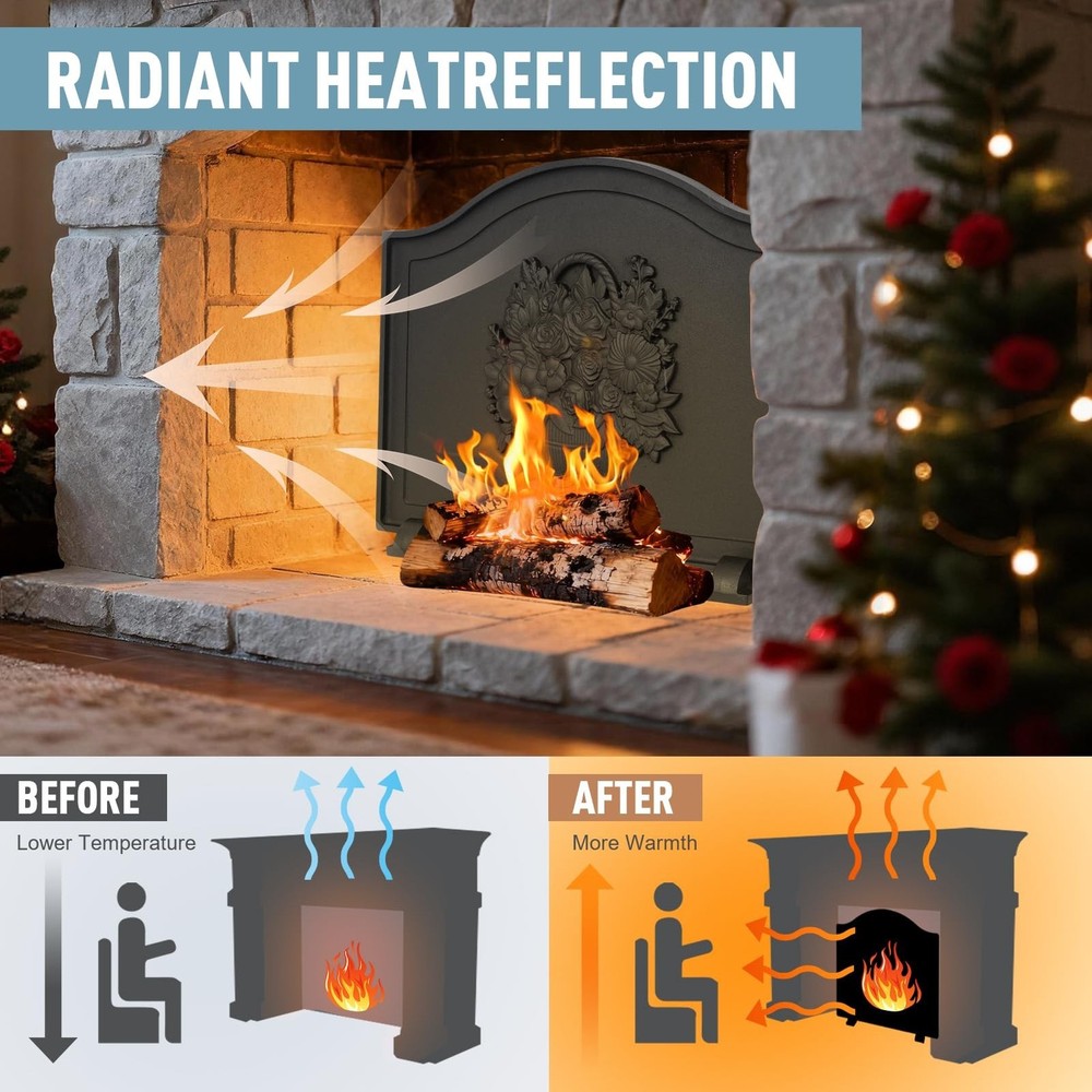 Firebacks for Fireplace,Cast Iron Fireback with Feet,Fireplace Back Plates,He...