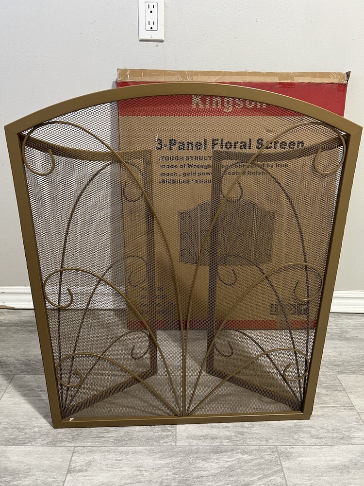 3-Panel Arched Fireplace Screen Decorative, Handcrafted Iron Spark Cover