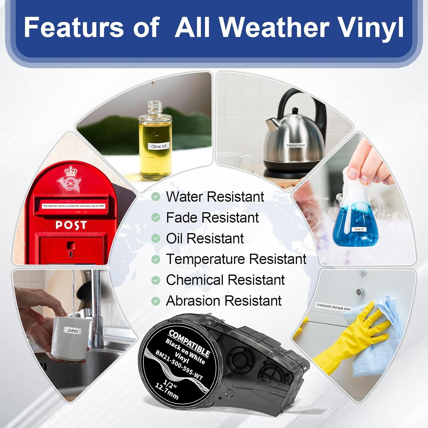 10PK For Brady BMP21-PLUS M21-500-595-WT Label Cartridge Black/White 1/2" x 21'