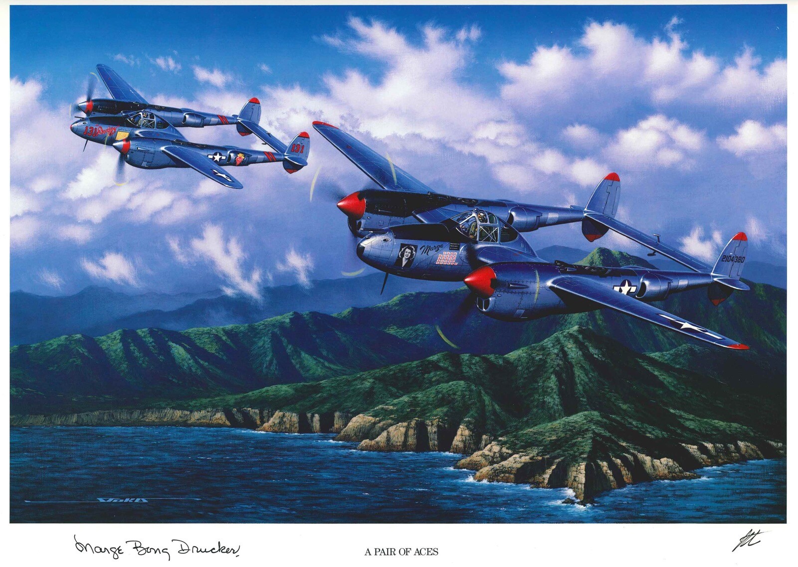 MARJORIE BONG SIGNED A PAIR OF ACES STAN STOKES PRINT RICHARD BONG