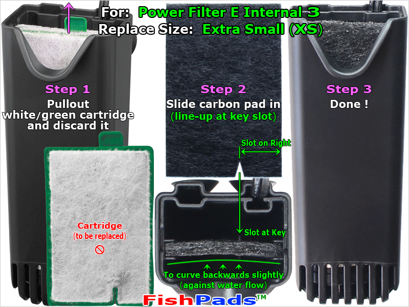For Aqueon E Internal Power Filter Cartridge Extra Small XS Compatible CarbonPad