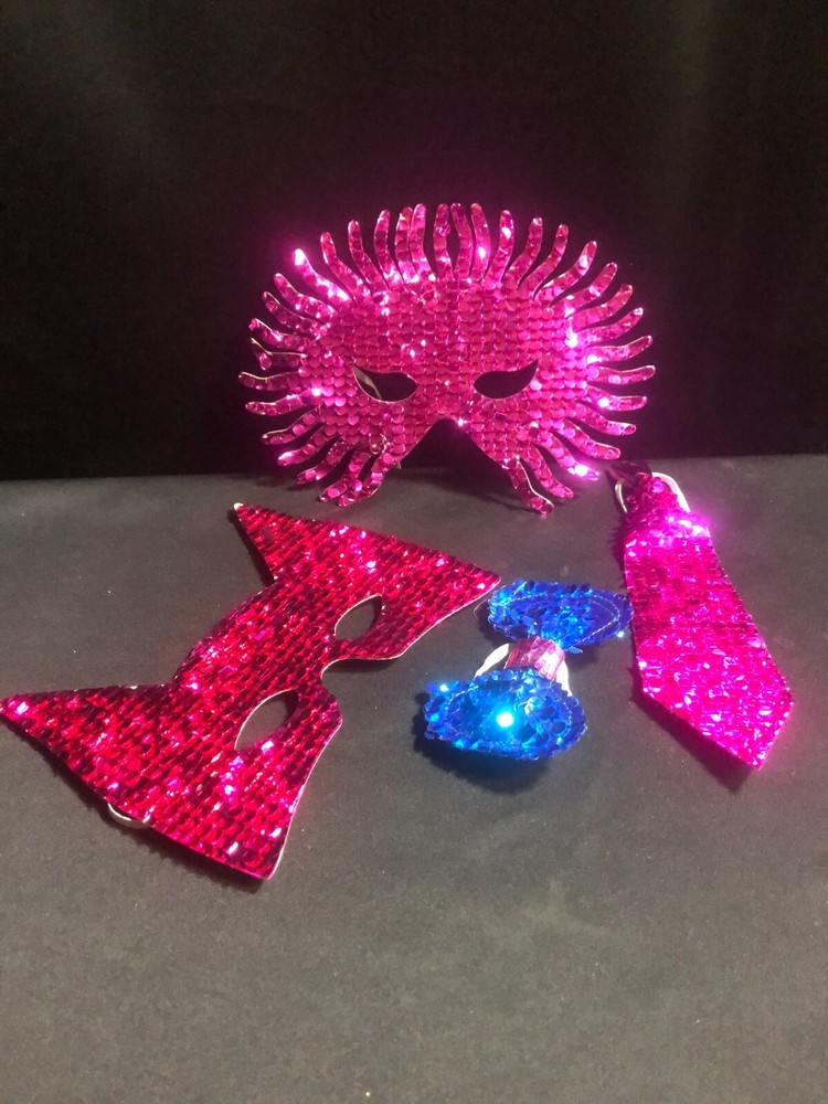 Vintage Retro Masquerade Sequin Masks & Ties-4pc Set