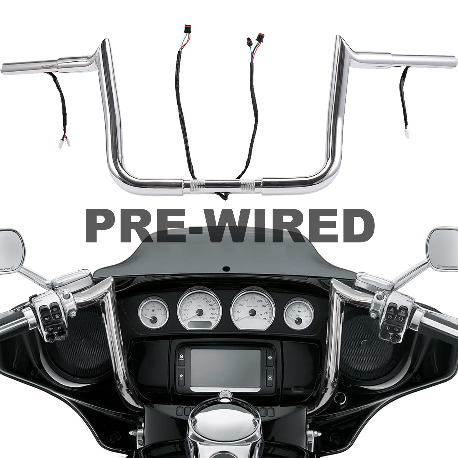 PREWIRED 10/12/14" In Meathook Handlebar for Harley Touring Electra Street Glide