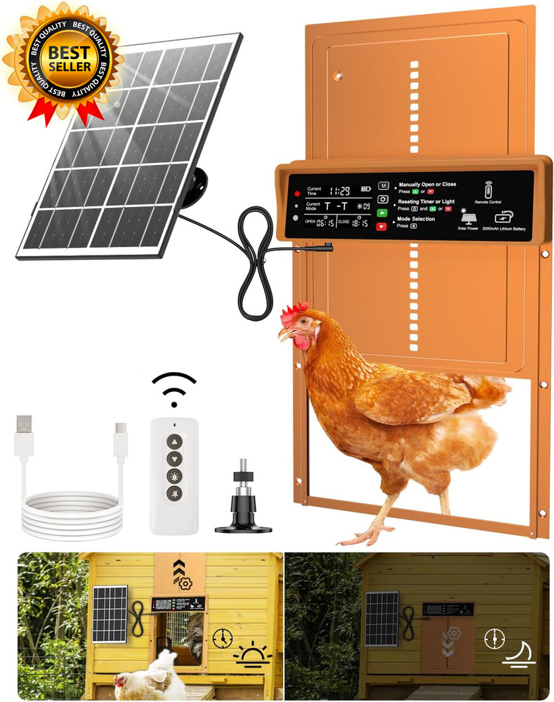Coop Door Solar PoweredDoor with Timer & Light Sensor,