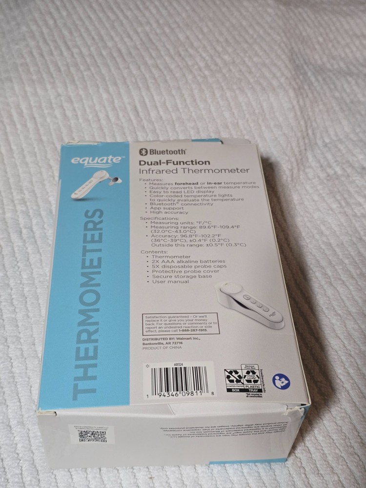 Equate Bluetooth Dual-Function Infrared Thermometer, Forehead and Ear Mode
