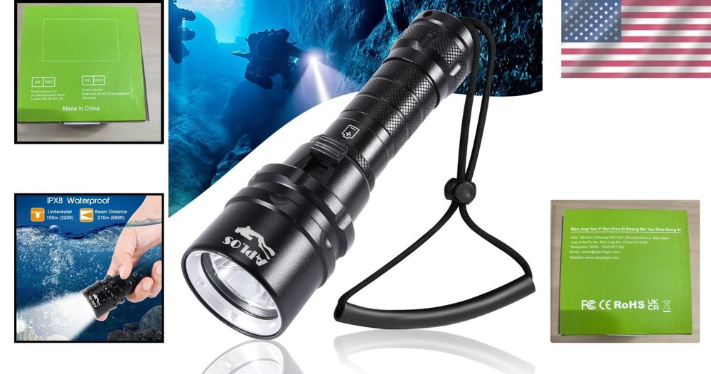 Compact 2000 Lumens Scuba Diving Light, Waterproof Torch