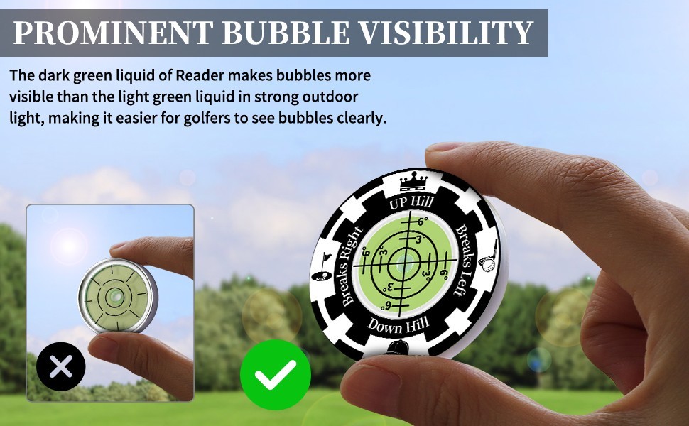 Golf Green Reader 2 Pack Golf Ball Marker Hat Clip High Precision Bubble Putting