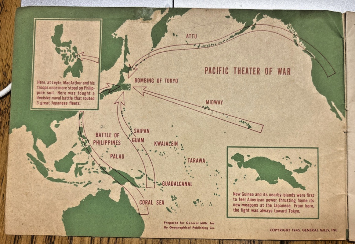 VTG 1945 WAR ALBUM OF VICTORY BATTLES 20 STAMPS COMPLETE GENERAL MILLS WWII