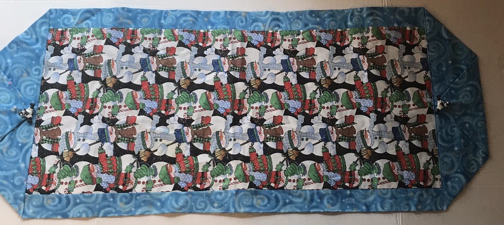 Handmade Snowman Fabric Table Runner, 34” X 14”