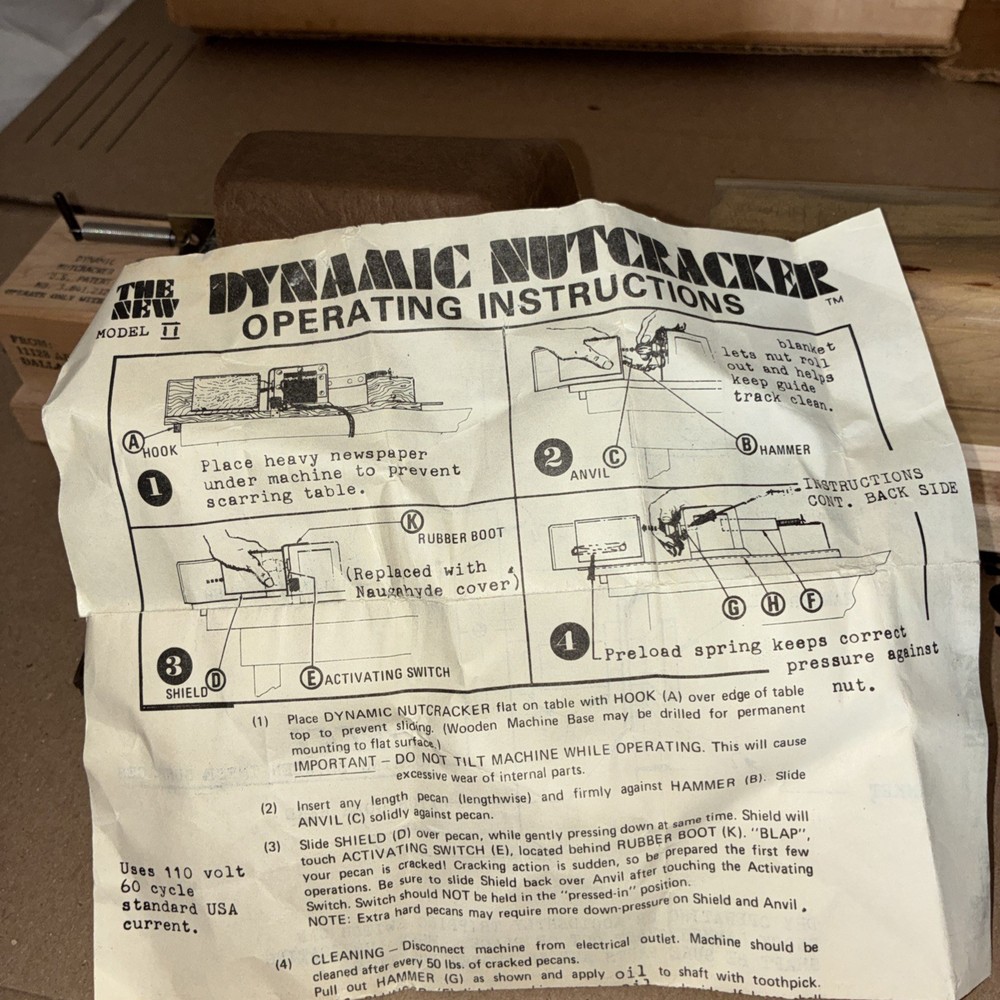 Vintage Dynamic Electric Nut Cracker Pecan Sheller In Box With Paperwork