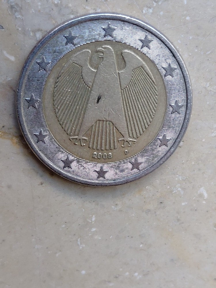 €2 Coin Error Coin On Mint Year 2008 Overfill Mint Letter D