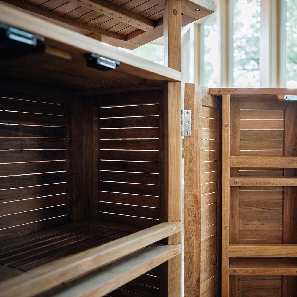 Ash & Ember Acadia Grade A Teak Folding Bar Table, Two Tier Cabinet