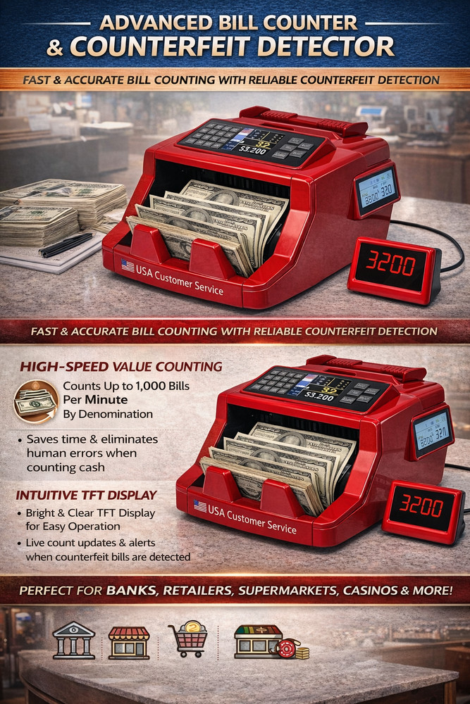 Professional High-Speed Digital Bill Counter with UV/MG Counterfeit Detection