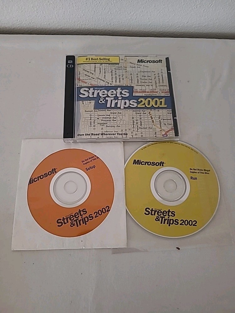 Vintage Microsoft Streets & Trips 2001 2002 CD PC Software Program