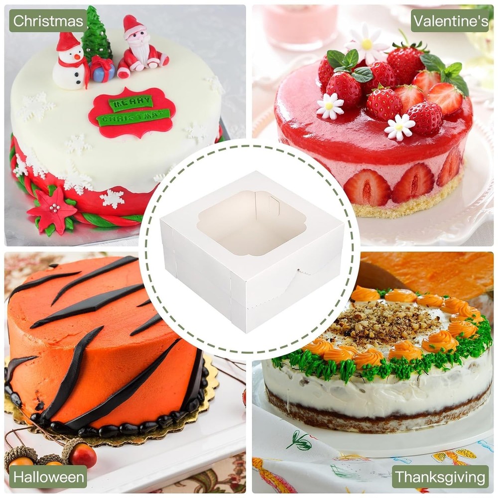 20pcs Cake Boxes, White Bakery Boxes 12x12x6Inch w/ Window