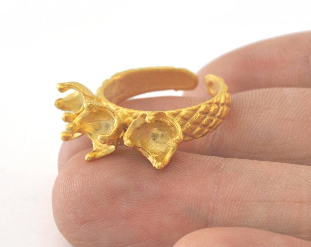 Ring Adjustable brass ring 1pc Gold plated 20mm with 6 - 6 -6mm base setting 489