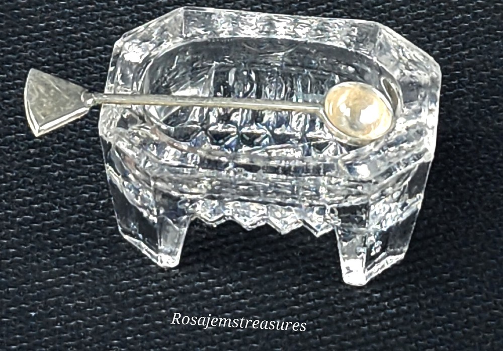 Vintage Open Footed Crystal Salt Cellar (Rectangular) with 925 Silver Spoon