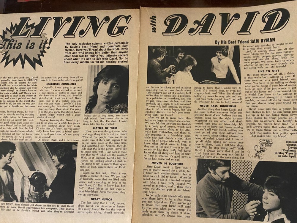 David Cassidy, Two Page Vintage Clipping
