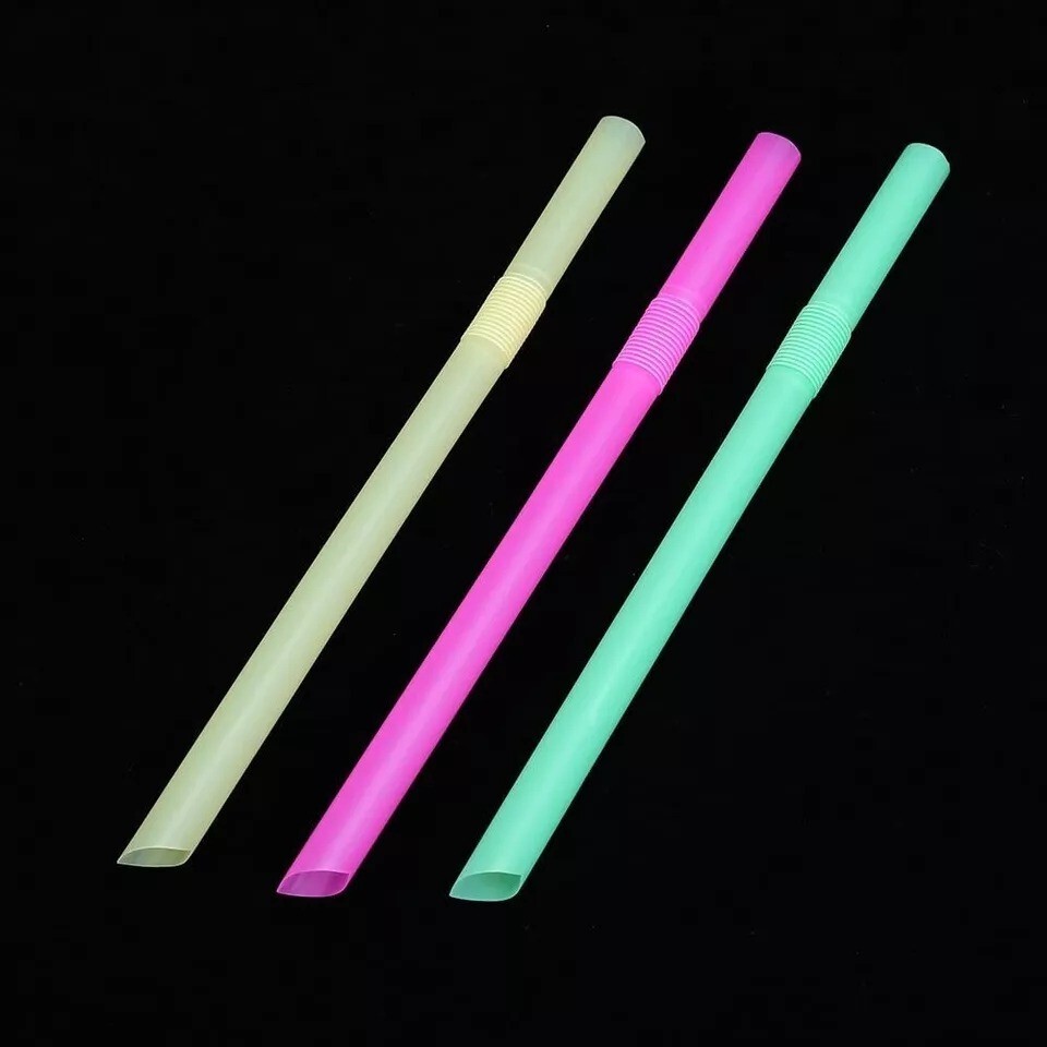 Jumbo Flexible Smoothie Plastic Straws 100 Pcs Assorted Colors Large Bendable