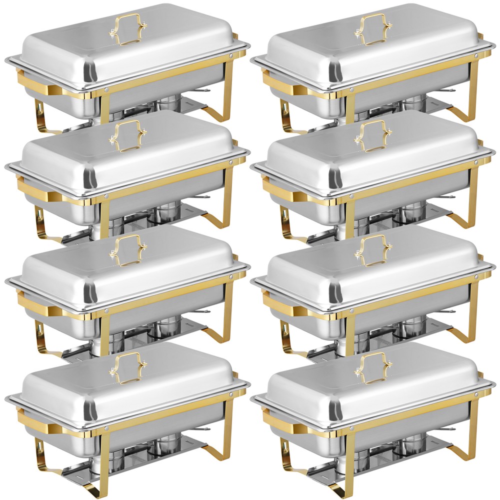8 Qt 8 Pack Stainless Steel Rectangular Chafing Dishes Buffet Set w/Foldable Leg