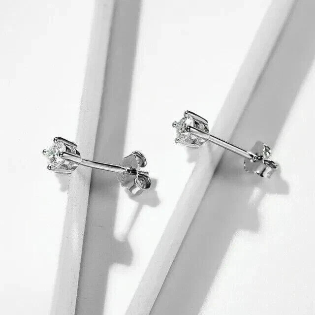 3MM Lab Created Round Diamond 925 Sterling Silver Solitaire Stud Earrings