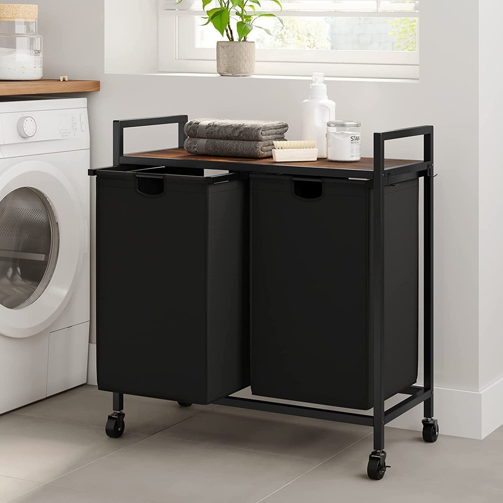 Double Laundry Hamper with Lid,Rolling Laundry Basket Organizer with Wheels, ...