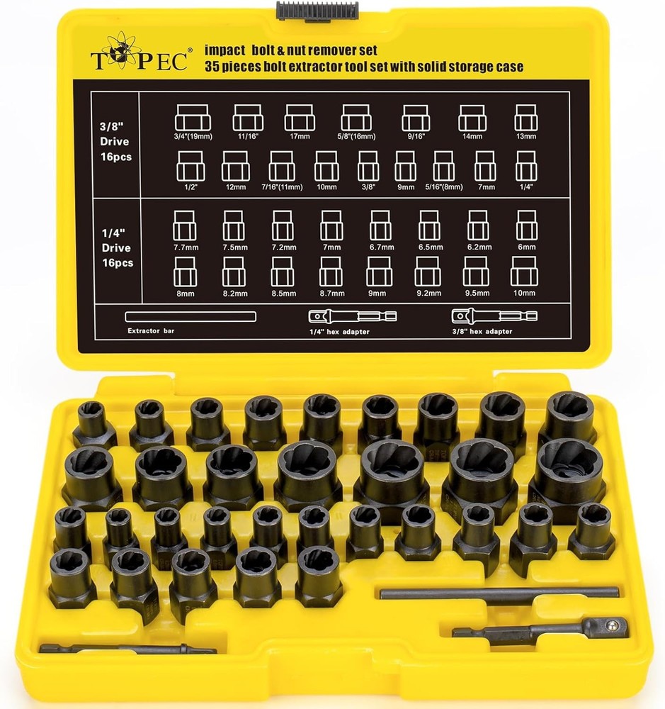 35pc Bolt Extractor Kit Impact Socket Set for Damaged Rusted Rounded Bolts