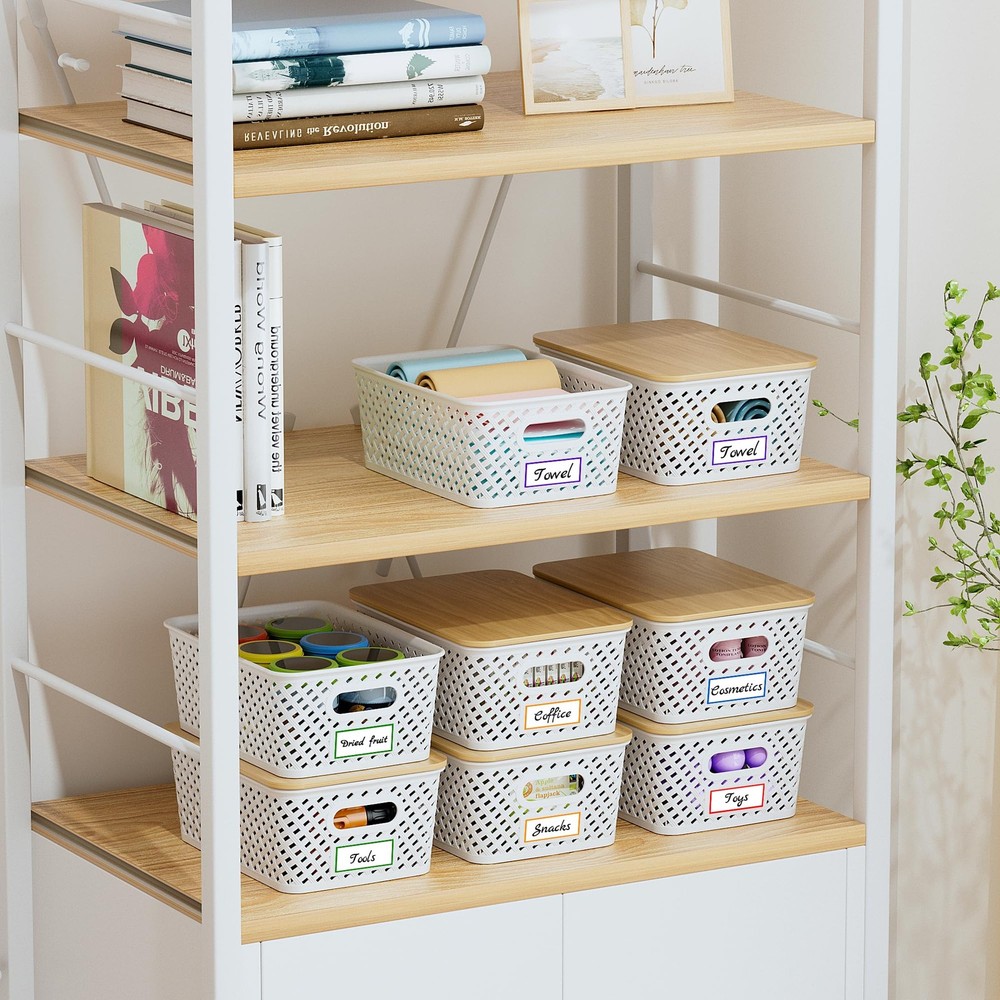 Anysig 8 Packs Plastic Storage Bins with Bamboo Lids - Stackable Storage Bins...