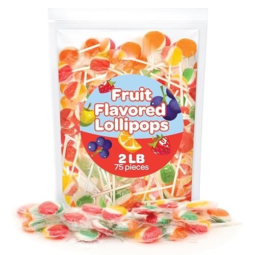 Fruit Lollipops - 2 Pound Bulk Pack (80 Count) - Assorted Fruit Flavored Hard Ca