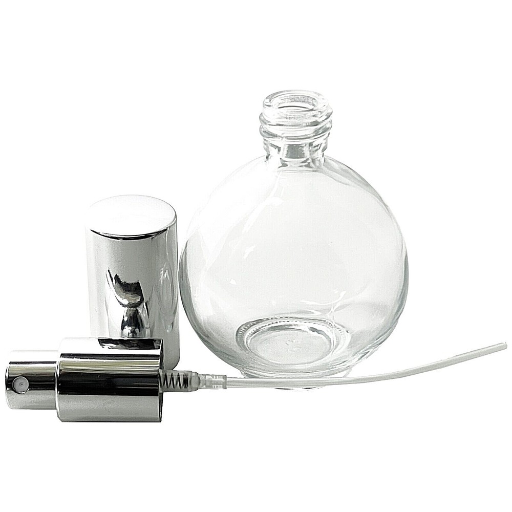 75ml 2.5 oz Empty Sphere Glass Perfume Bottles Silver Atomizer Refillable Decant