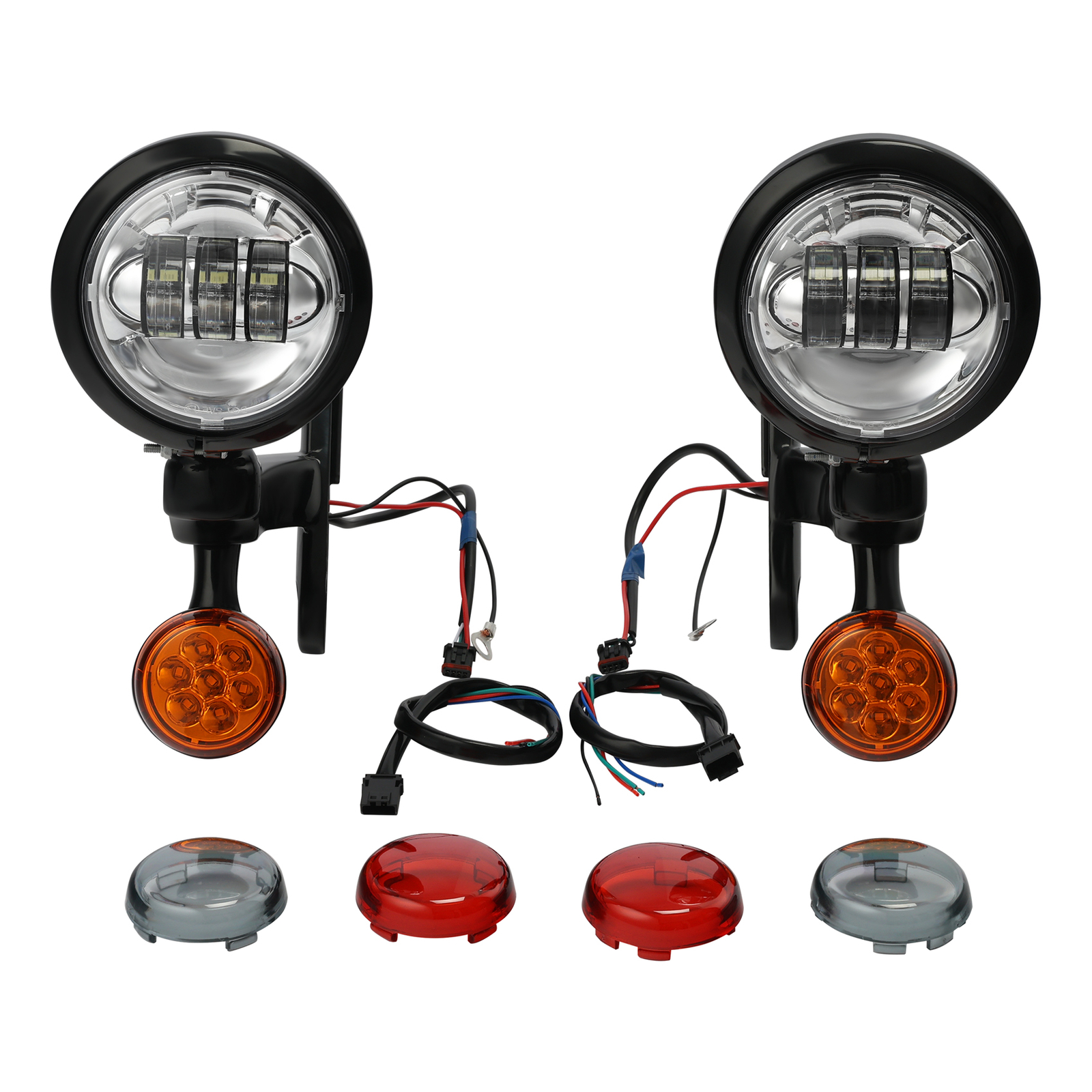 LED Spot Fog Passing Lights Lamp Turn Signals Bar Kit Fit for Harley Road King