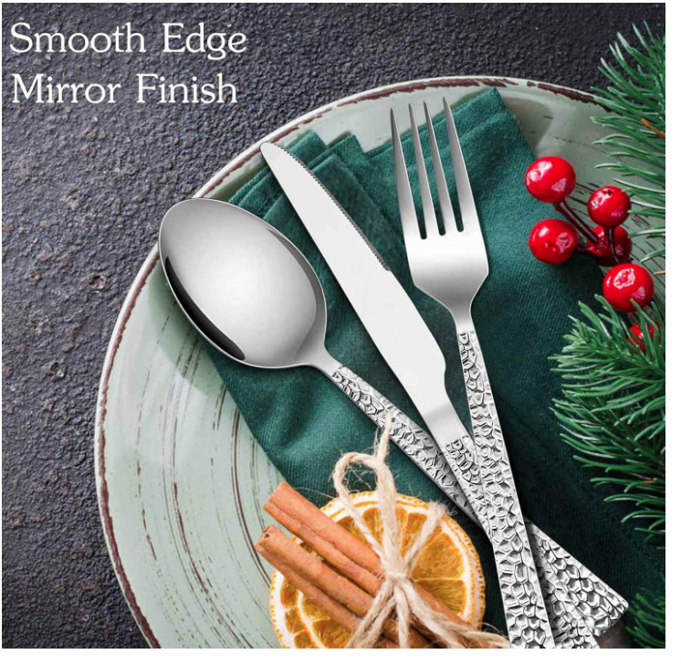 40-Pc Hammered Silverware Set for 8, Stainless Steel Flatware, Dishwasher Safe