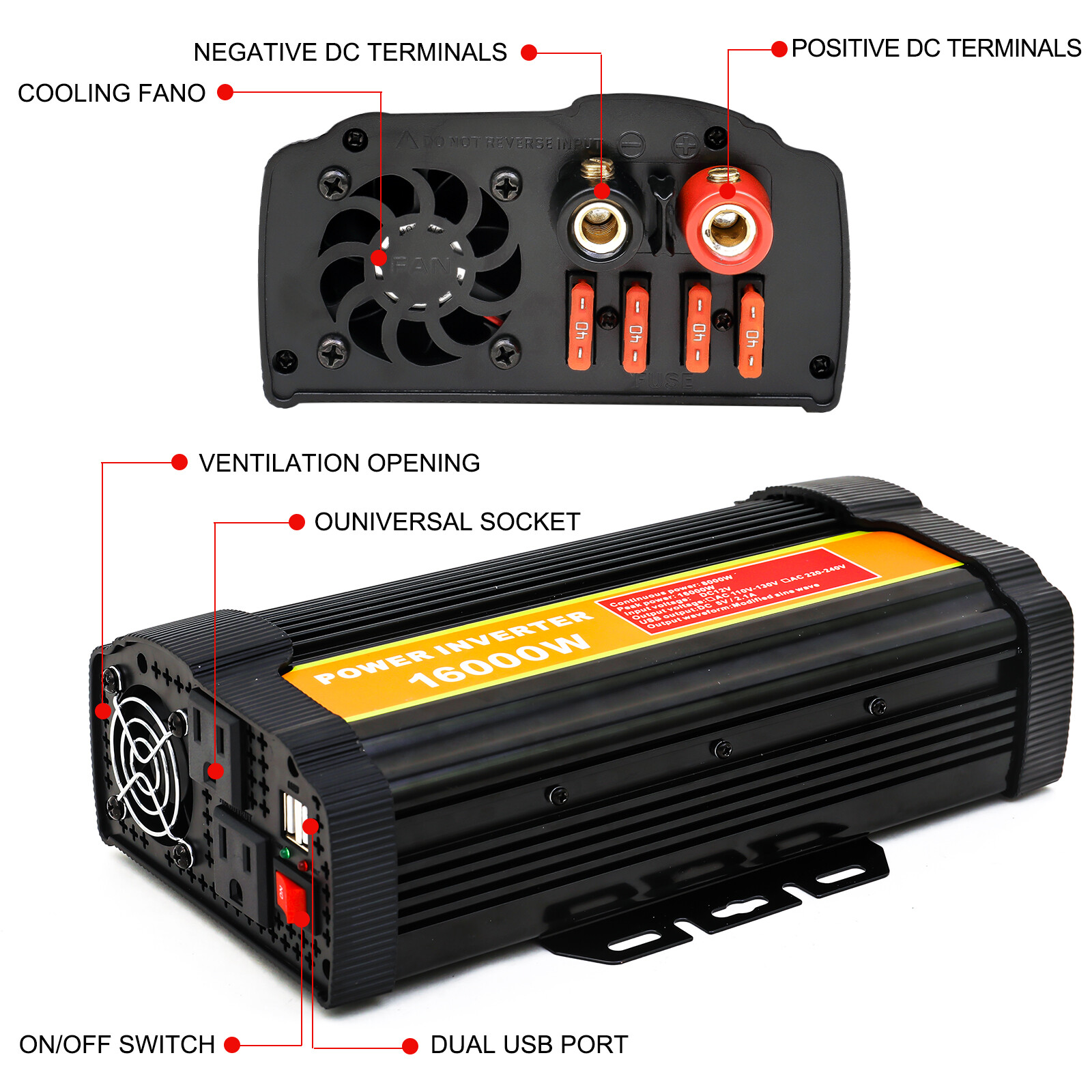 16000W Car Power Inverter DC 12V To AC 110V Pure Sine Wave Solar Converter LCD