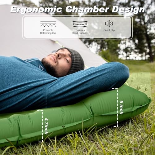Camping Sleeping Pad, Extra Thickness 4.7 Inch Inflatable Sleeping Single Green