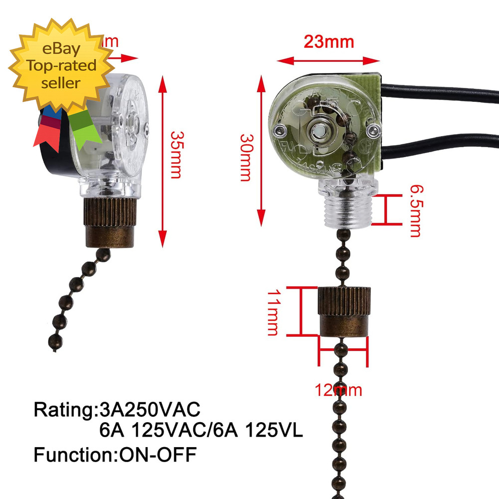 3 Pack Ceiling Fan Pull Chain Switch Zing Ear ZE 109 Two-Wire Light Switch Contr