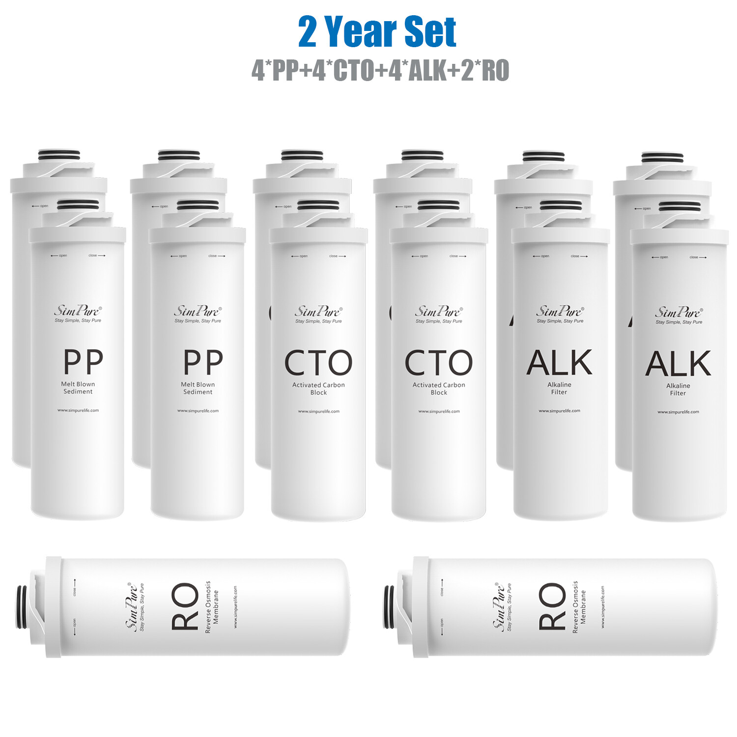 2 Years Set Replacement Water Filter Cartridge For SimPure T1-400ALK T1-400UV