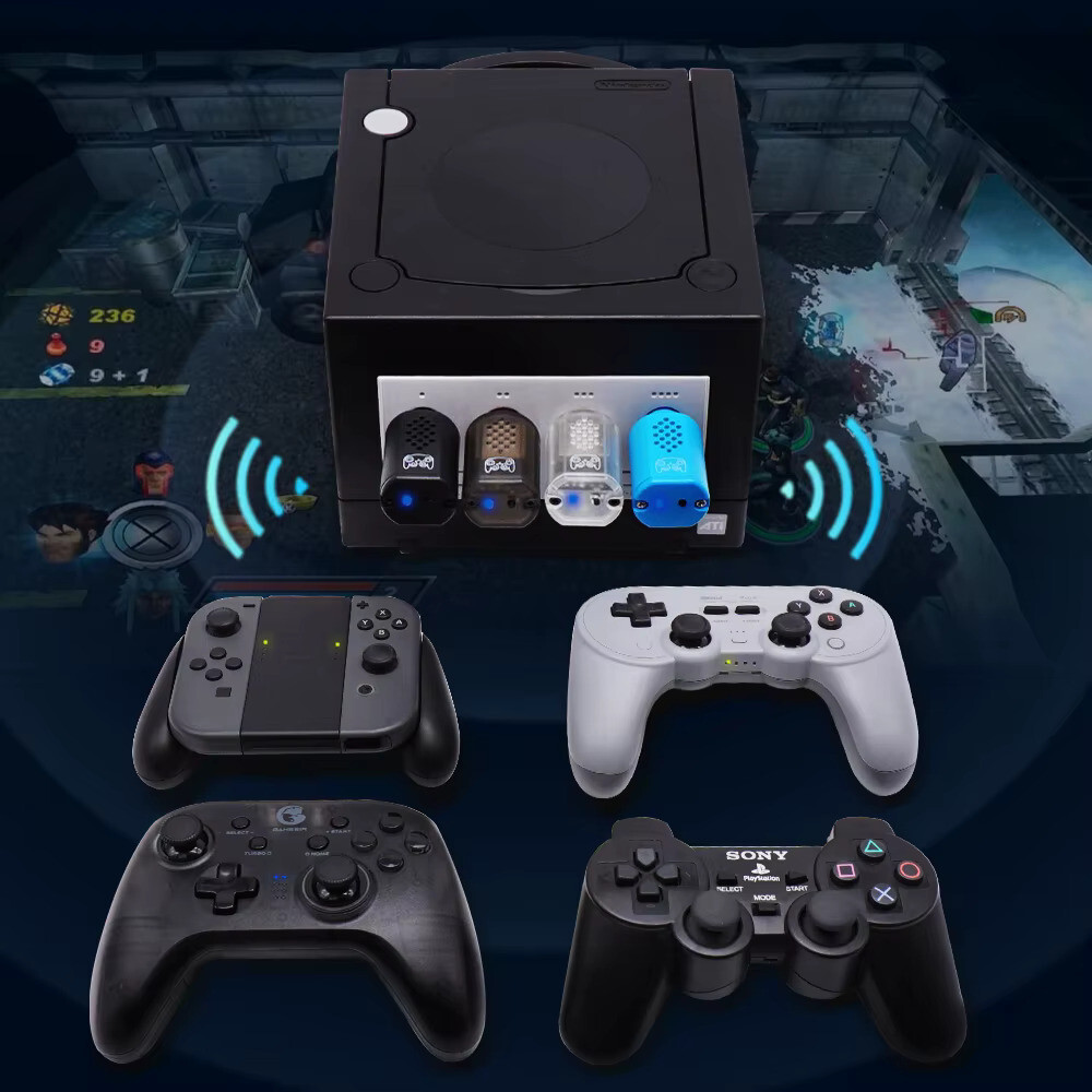 Wireless Bluetooth Receiver - Nintendo Gamecube -(Transparent Black) Blue Retro