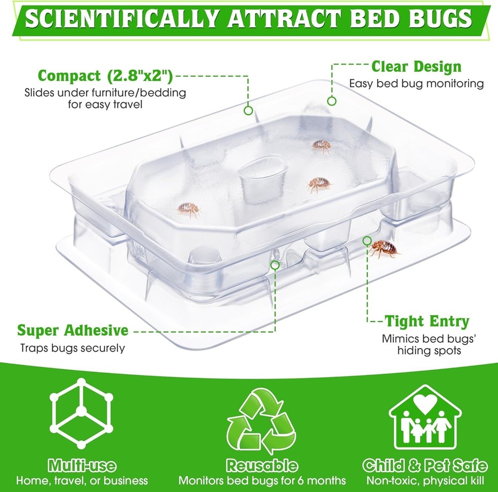 32 PCS Bed Bug Detector Reusable, Bedbug Traps with Strong Glue, Bedbug Intercep