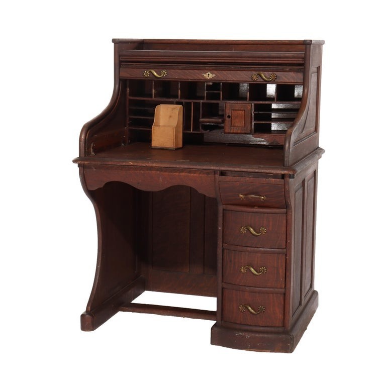 RJ Horner Oak Ladies Roll Top Desk C1910