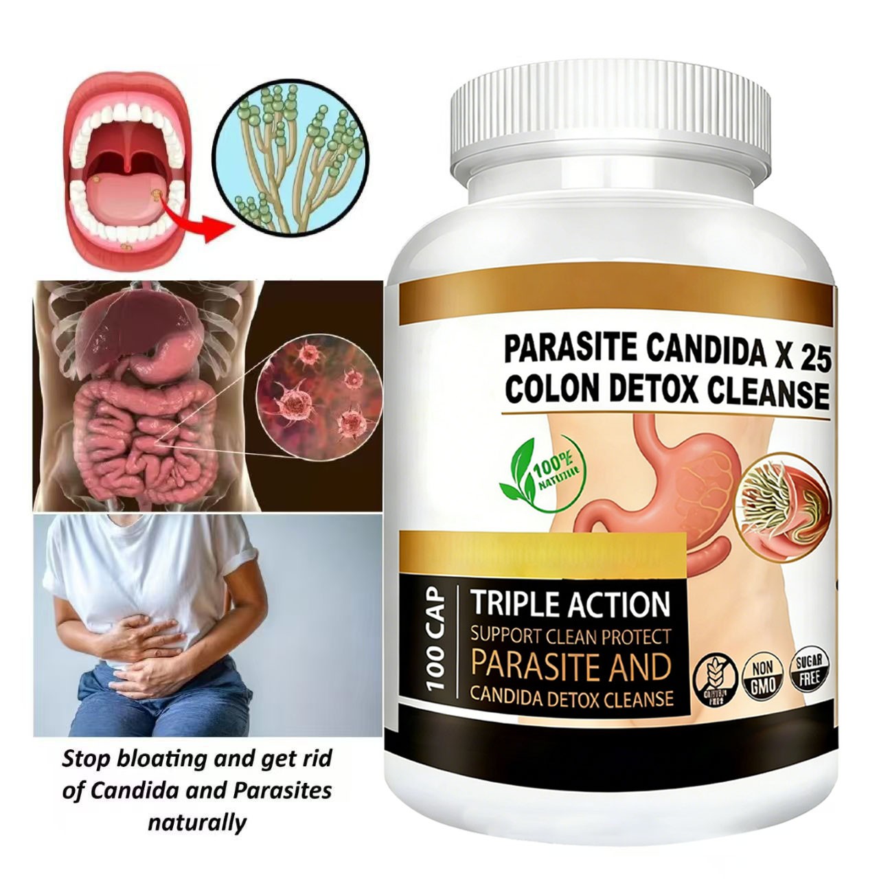 Colon Detox Cleanse Parasite Candida 100 Capsules Natural Herbal Supplement