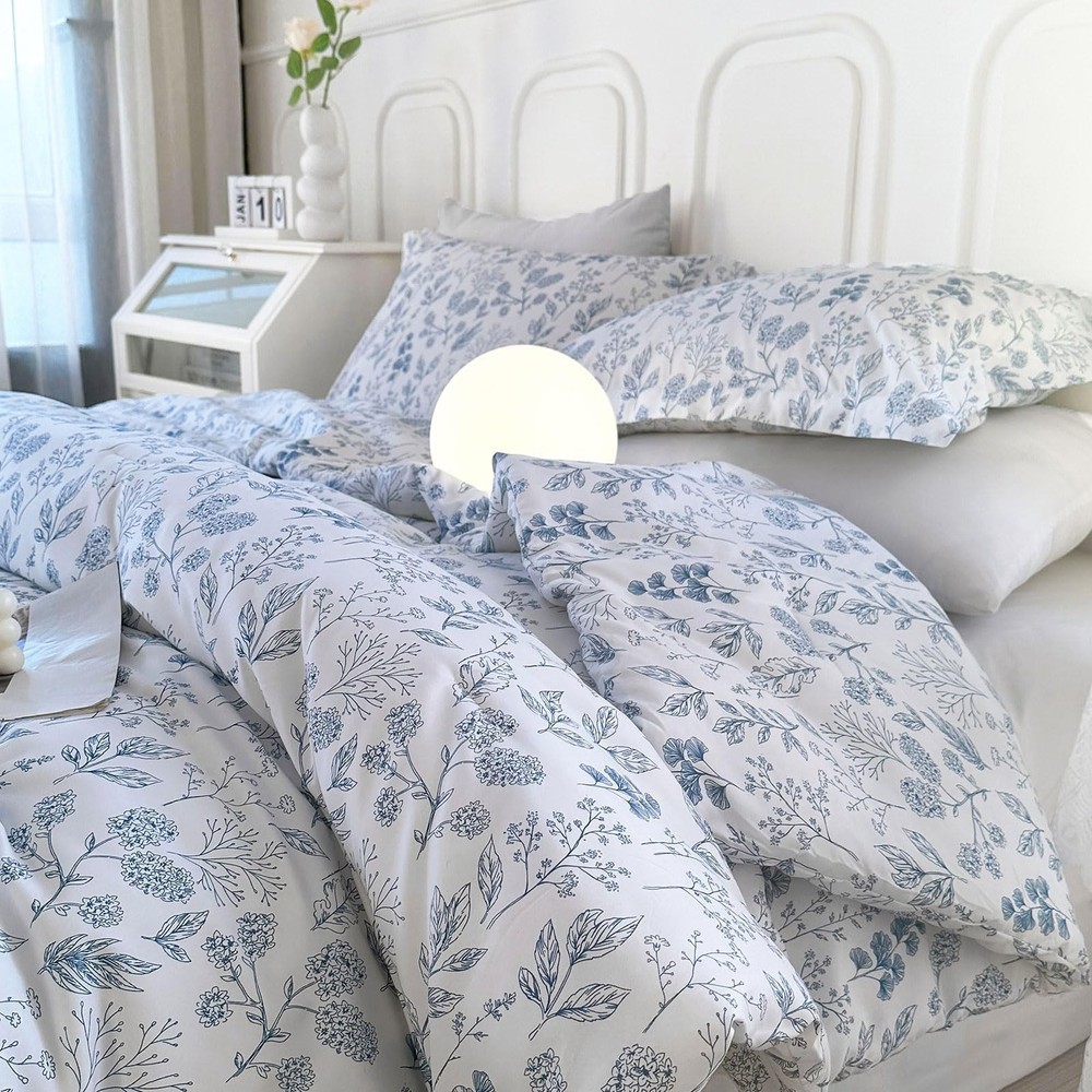 EAVD Blue Floral Comforter Set Full(79"x90"), 01-a#chic Fresh