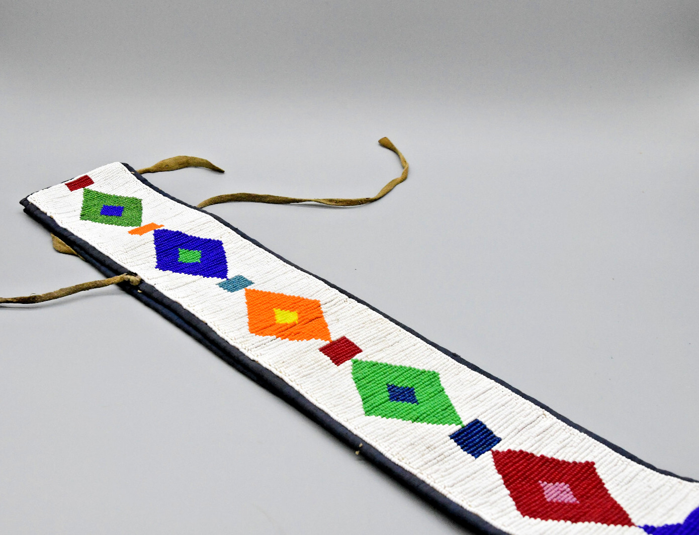 Blackfoot Beaded Belt 40.25" Long 3.5" Wide Blue Trade Cloth Backing