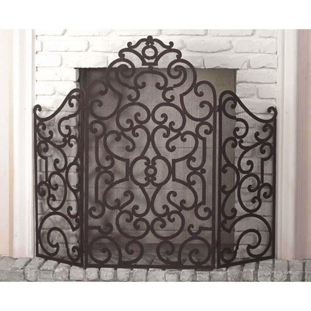 Scrolled Design Fireplace Fire Screen Old World Mesh Backing 48"W