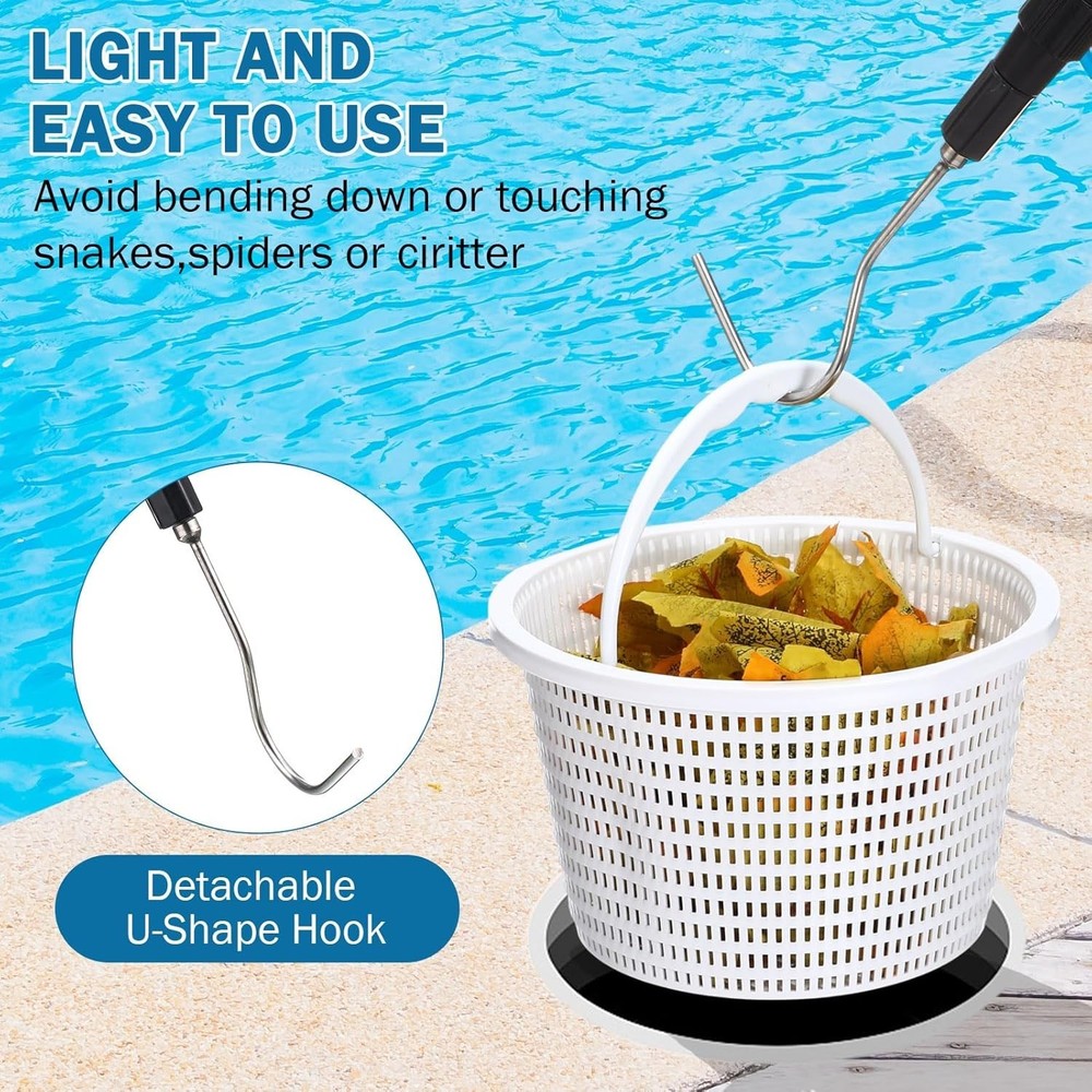 Rip-Resistant Pool Skimmer Baskets with Extendable Hook for Quick Debris Removal