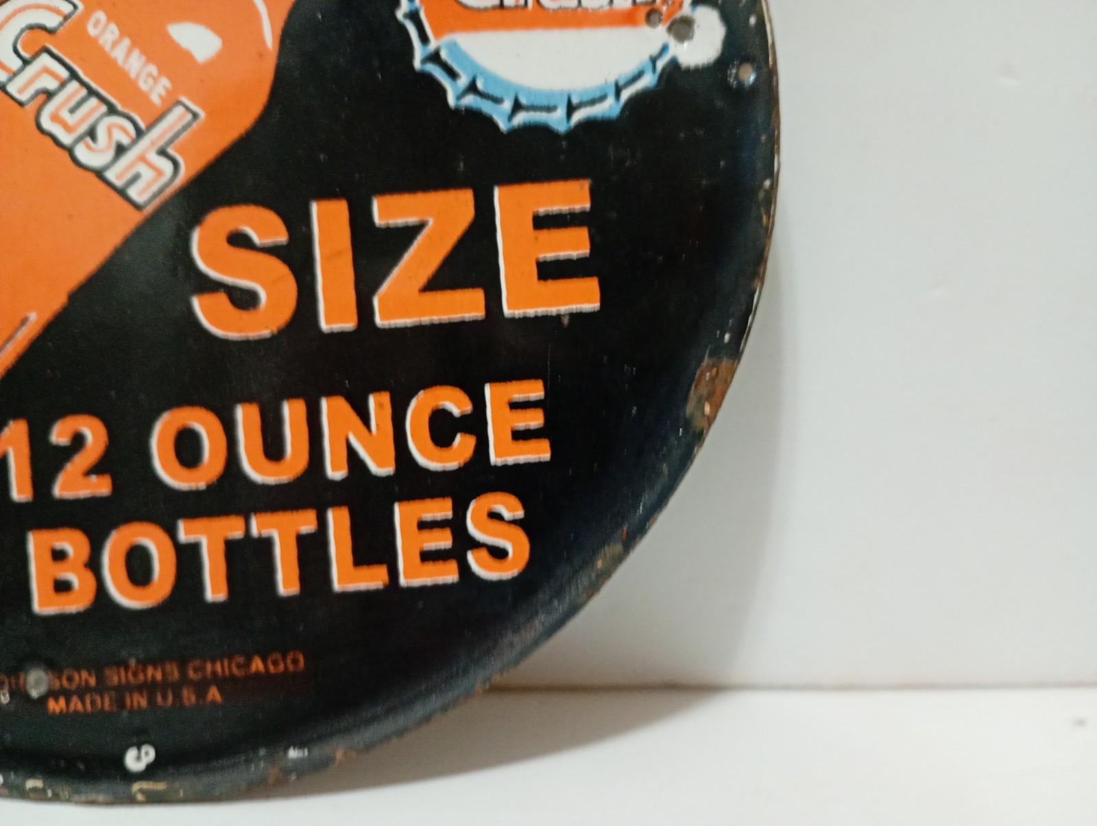 Vintage Orange Crush King Size Soda Porcelain Enamel Sign 6" Inches