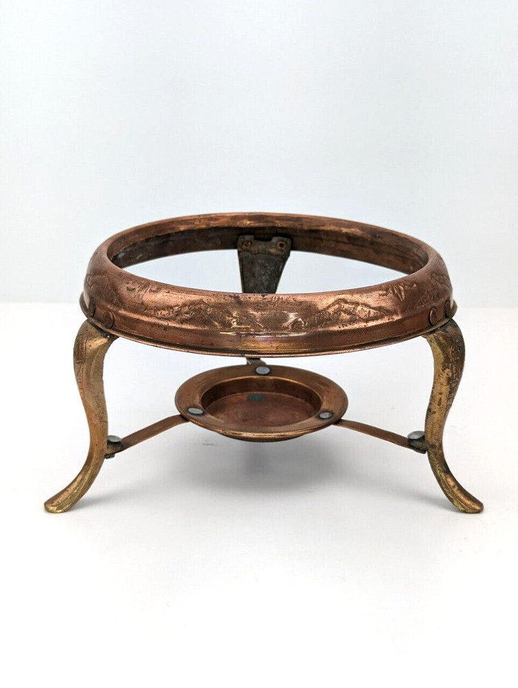Antique Tinned Hammered Copper Chafing Dish Embossed Arabic / Islamic Maker Mark