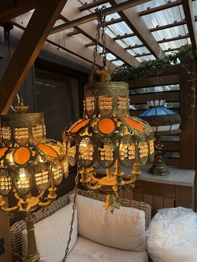 Hollywood Regency Table Lamp With Matching Hanging Lamp