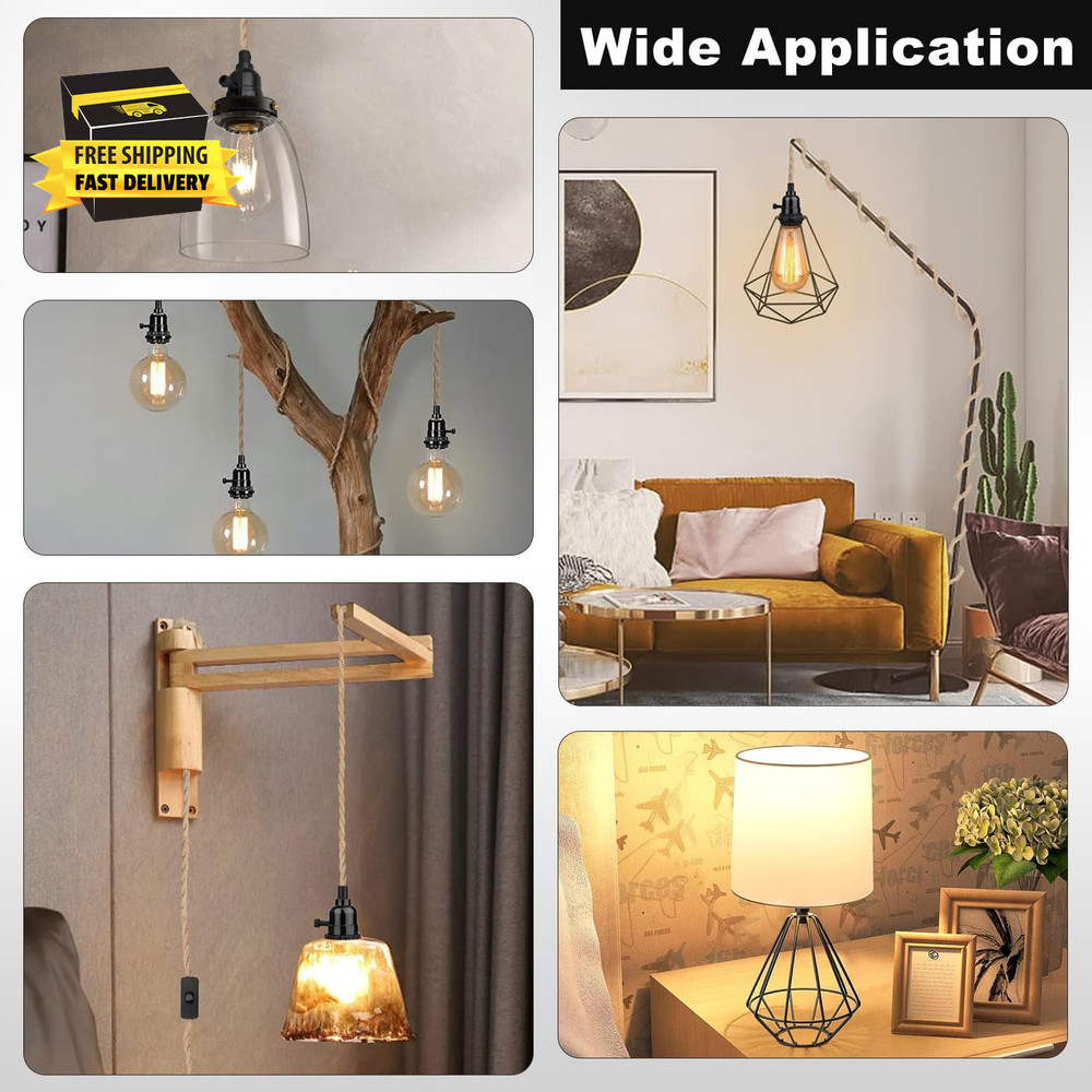 3 Way Light Socket with Lamp Shade Ring, E26 Lamp Socket Replacement with Switch