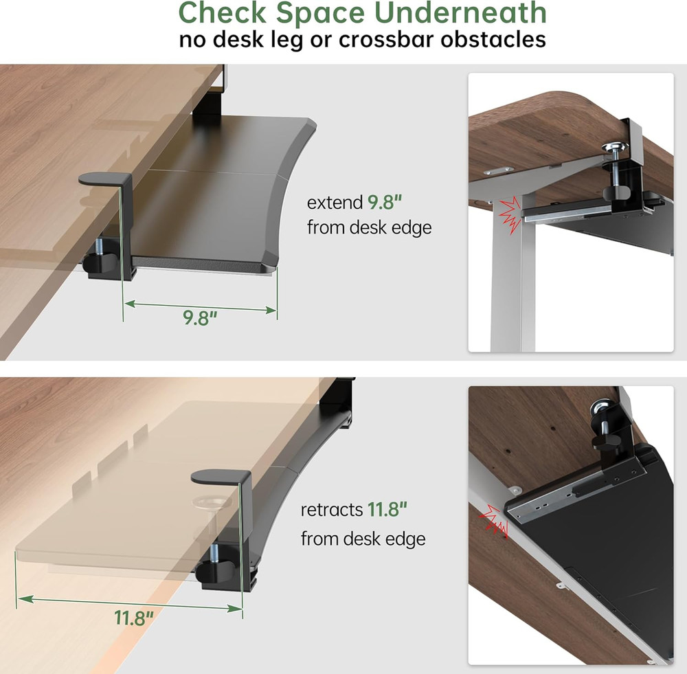 Extra Large Keyboard Tray under Desk - Slide Out with Sturdy C-Clip Mount System