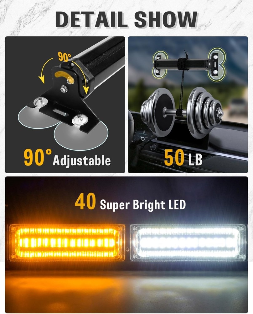 HLauto 1002L Emergency Strobe Traffic Advisor Light Bar: 40 LED Dash Safety Warn